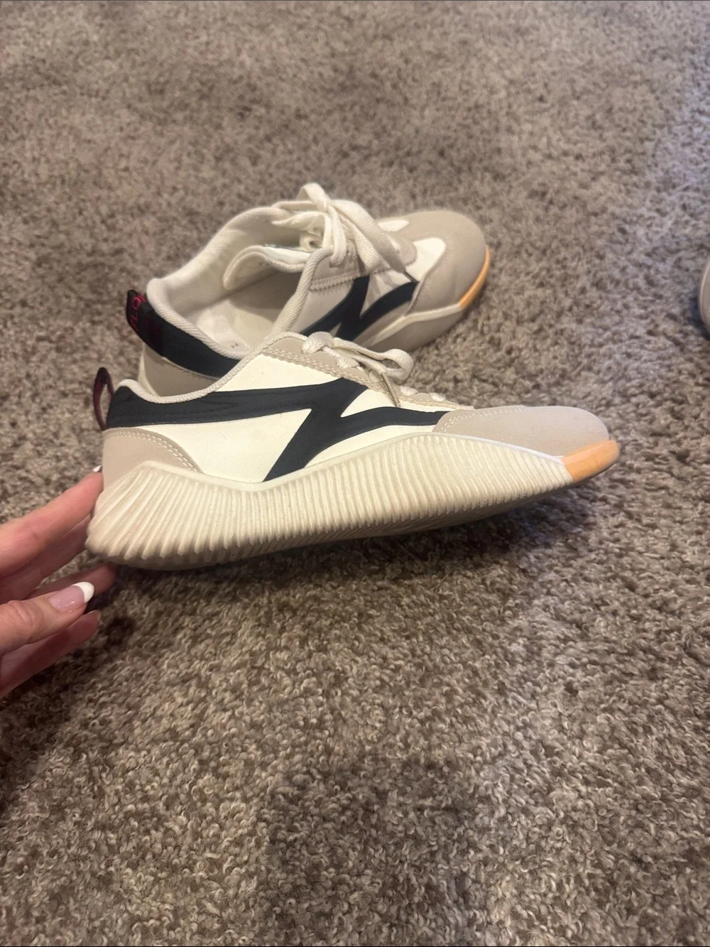 Women’s Neutral White & Beige Lace-Up Sneakers with Black Accent